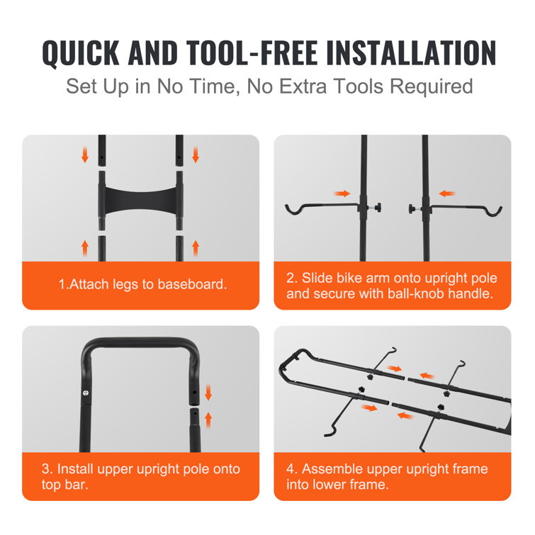 Black Steel Wall-Mounted Adjustable Bike Storage Rack