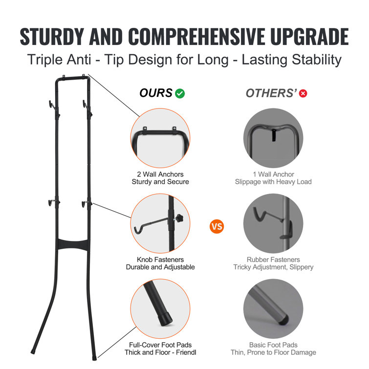 Black Steel Wall-Mounted Adjustable Bike Storage Rack