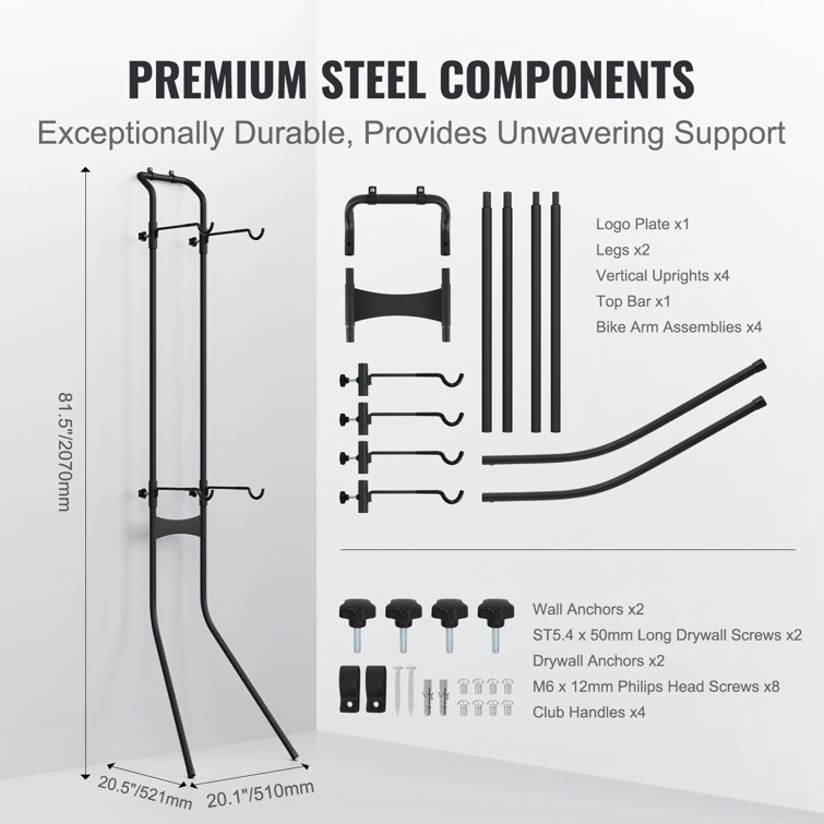 Black Steel Wall-Mounted Adjustable Bike Storage Rack