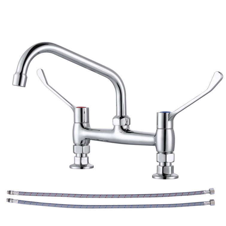 Polished Chrome Double Handle Deck Mounted Kitchen Faucet
