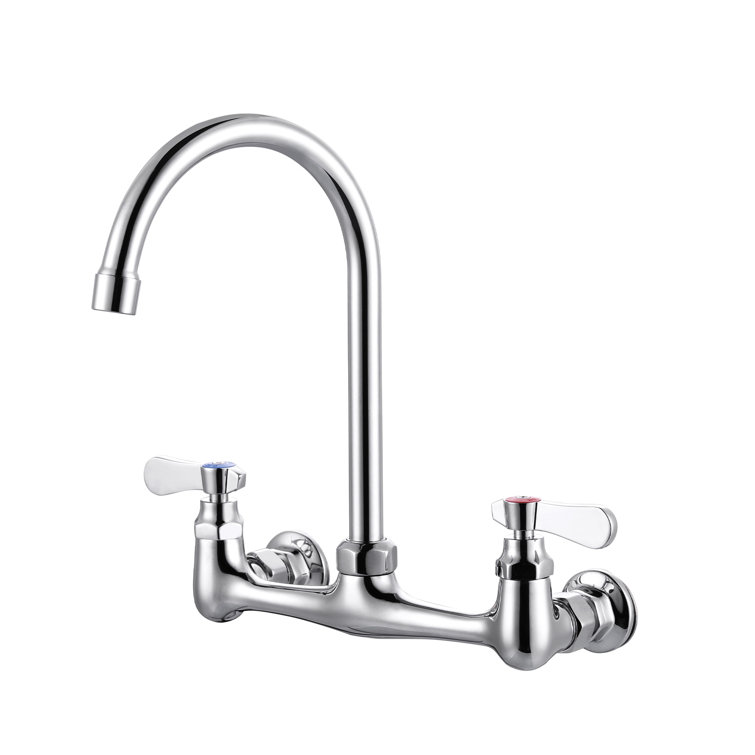 Polished Chrome Wall Mount Double Handle Kitchen Faucet