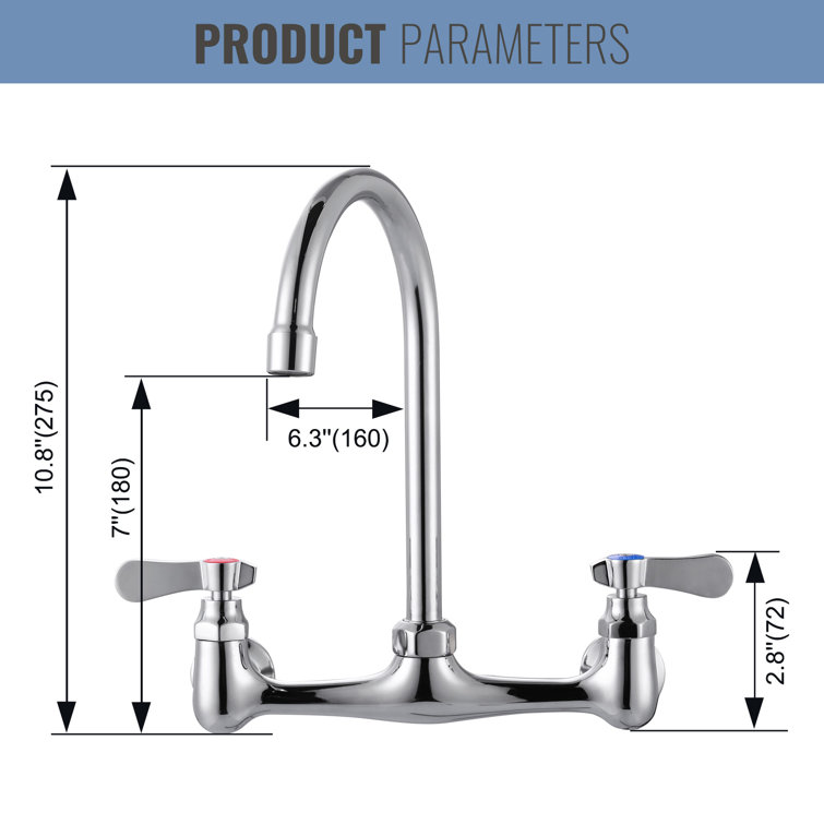 Polished Chrome Wall Mount Double Handle Kitchen Faucet