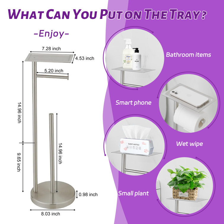 Brushed Nickel Freestanding Toilet Paper Holder with Storage Shelf