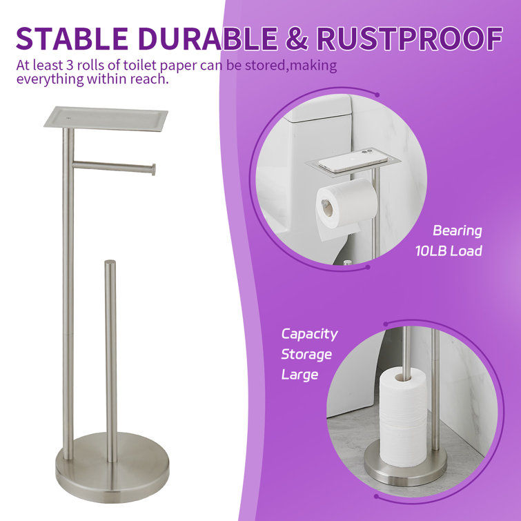 Brushed Nickel Freestanding Toilet Paper Holder with Storage Shelf