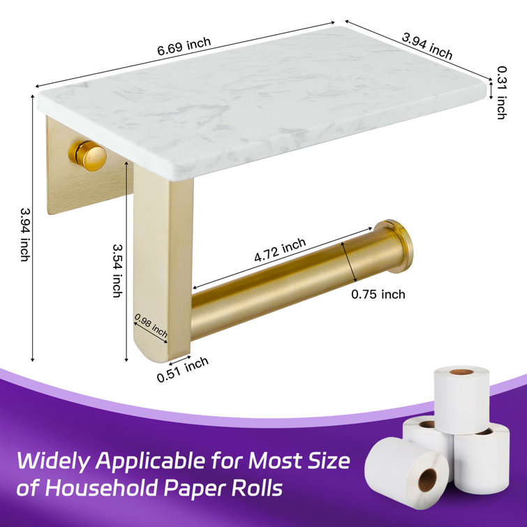 Brushed Gold Wall Mounted Toilet Paper Holder with Marble Shelf