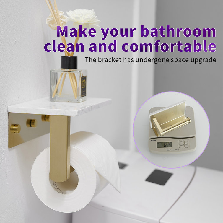 Brushed Gold Wall Mounted Toilet Paper Holder with Marble Shelf