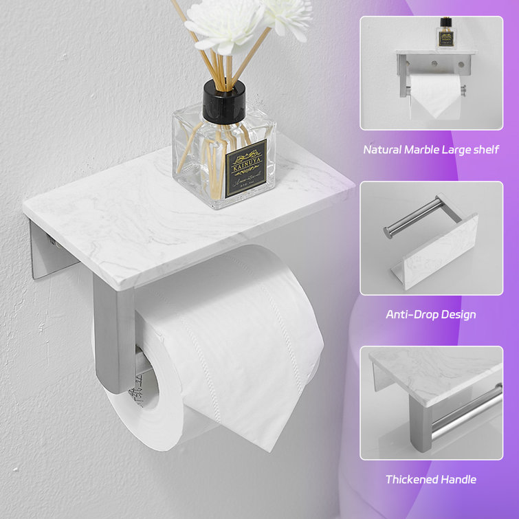 Brushed Gold Wall Mounted Toilet Paper Holder with Marble Shelf