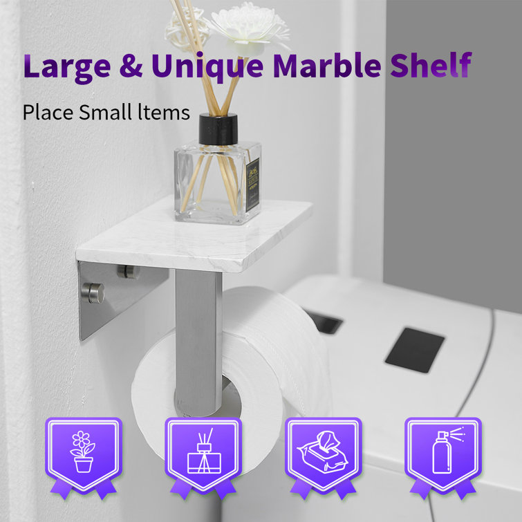 Brushed Gold Wall Mounted Toilet Paper Holder with Marble Shelf