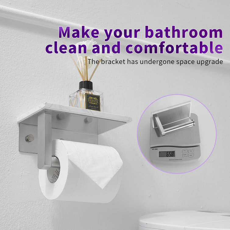 Brushed Gold Wall Mounted Toilet Paper Holder with Marble Shelf