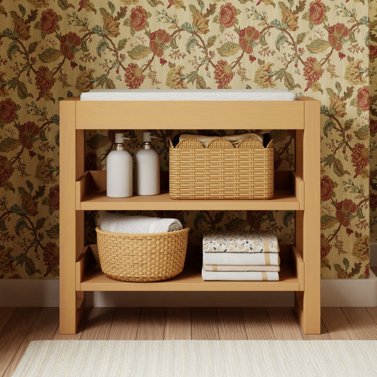 Honey Pine Coastal Changing Table with Open Shelves