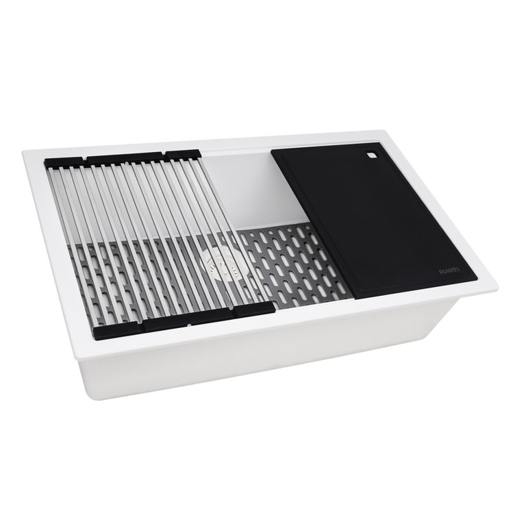 White Granite Composite Drop-in Workstation Sink with Accessories