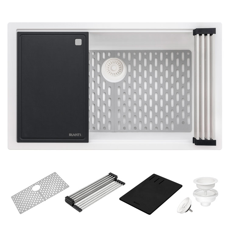 White Granite Composite Drop-in Workstation Sink with Accessories