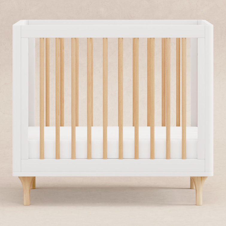 White and Natural Pine 4-in-1 Convertible Mini Crib