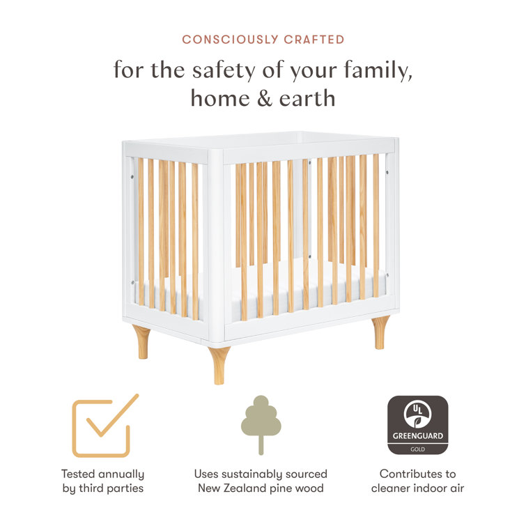White and Natural Pine 4-in-1 Convertible Mini Crib