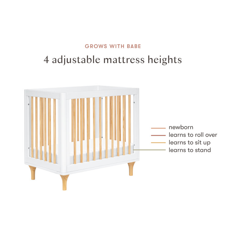 White and Natural Pine 4-in-1 Convertible Mini Crib