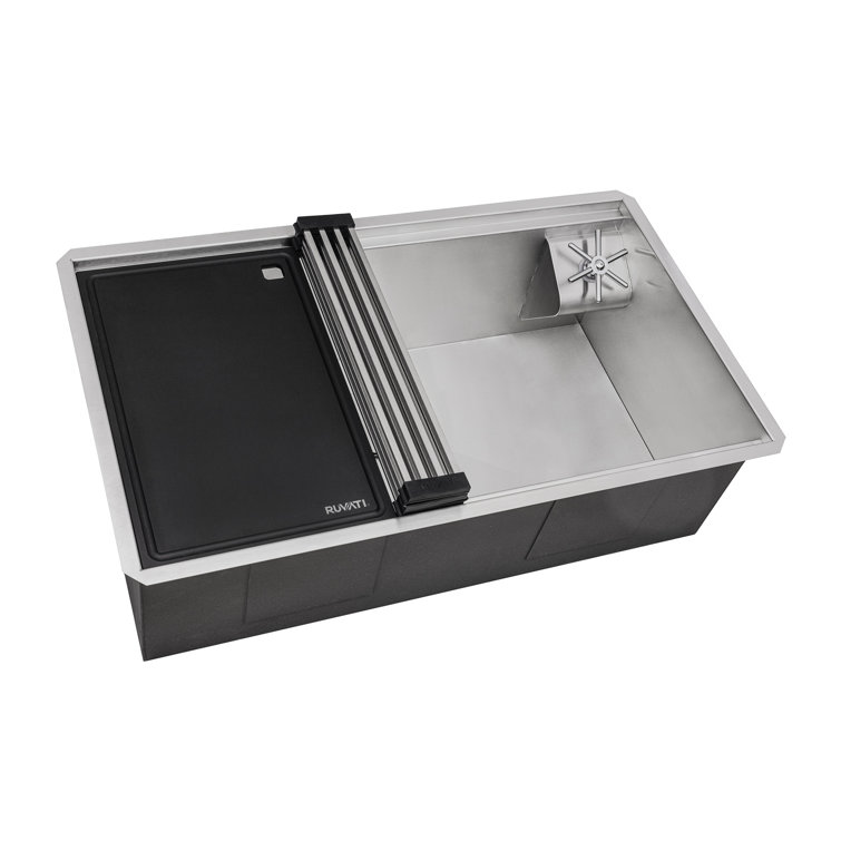 Ibiza 32-Inch Stainless Steel Single Bowl Workstation Sink with Glass Rinser