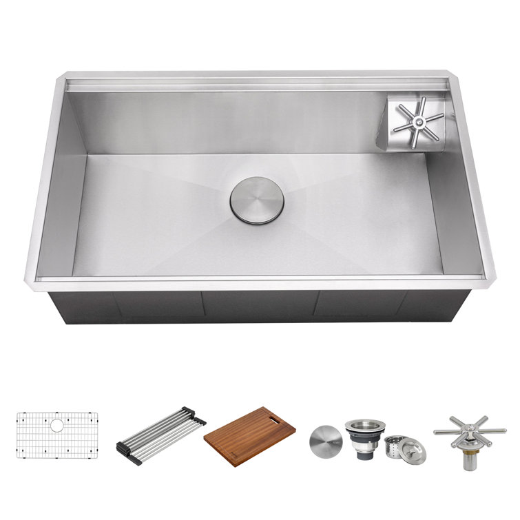 Ibiza 32-Inch Stainless Steel Single Bowl Workstation Sink with Glass Rinser