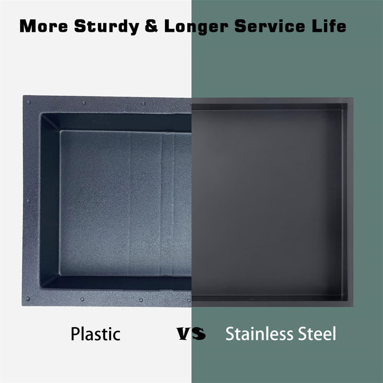 12" x 12" Carbon Black Stainless Steel Recessed Shower Niche