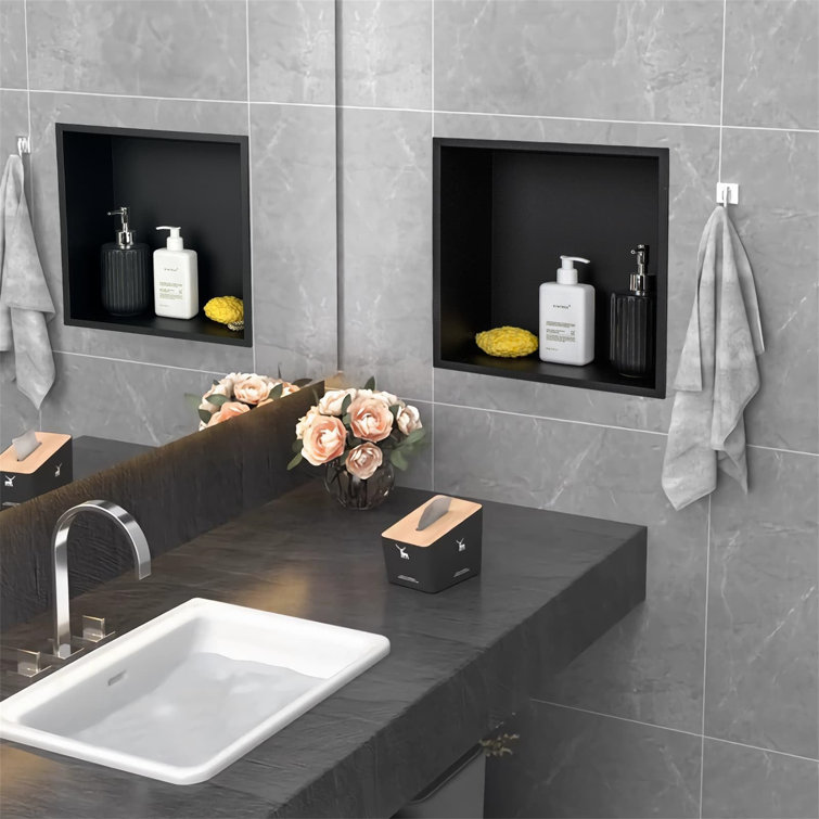 12" x 12" Carbon Black Stainless Steel Recessed Shower Niche