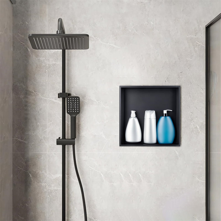 12" x 12" Carbon Black Stainless Steel Recessed Shower Niche