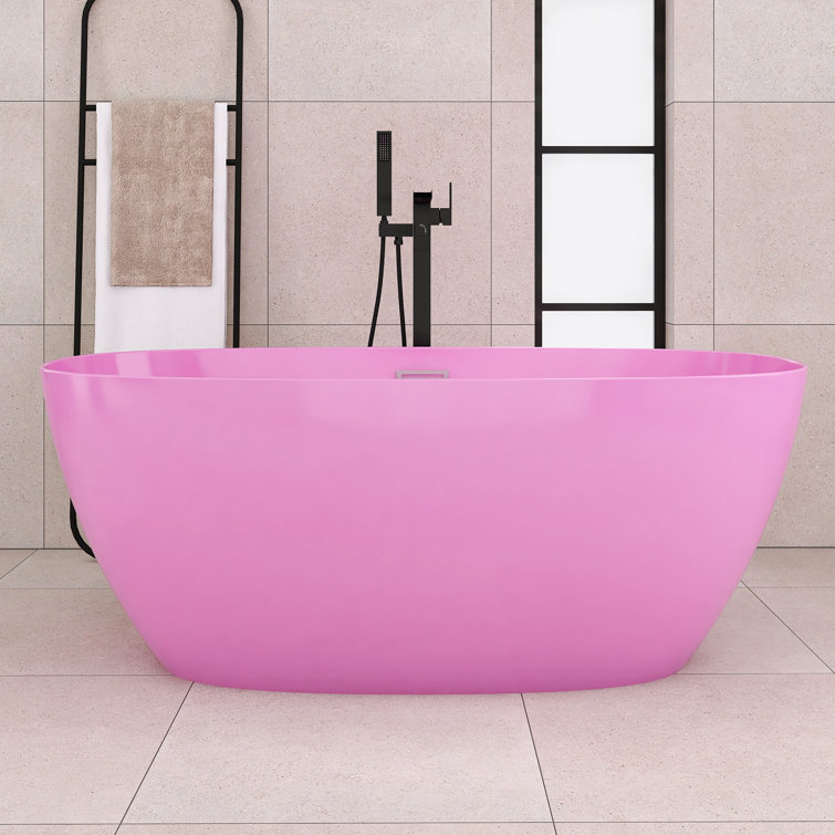 60'' Pink Acrylic Freestanding Double Slipper Bathtub