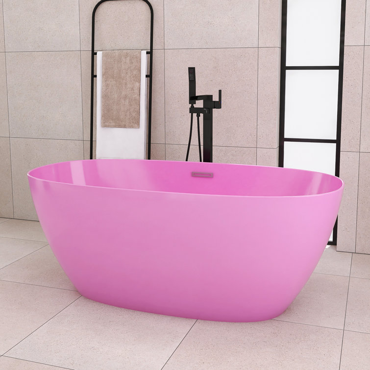 60'' Pink Acrylic Freestanding Double Slipper Bathtub