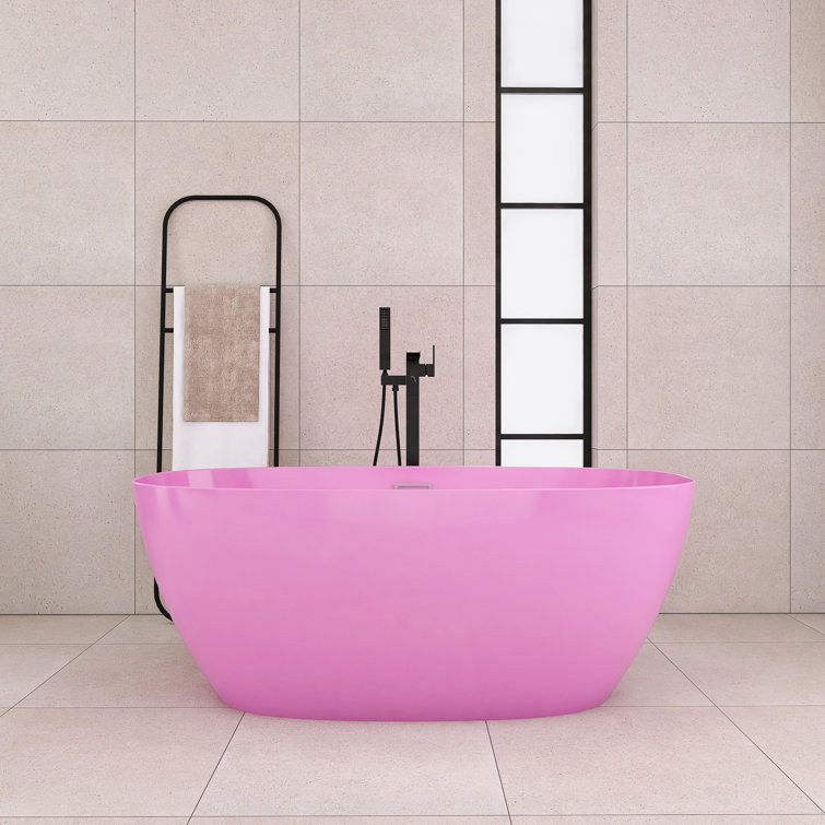 60'' Pink Acrylic Freestanding Double Slipper Bathtub