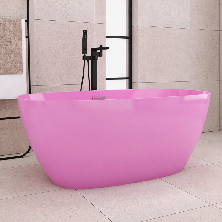 60'' Pink Acrylic Freestanding Double Slipper Bathtub