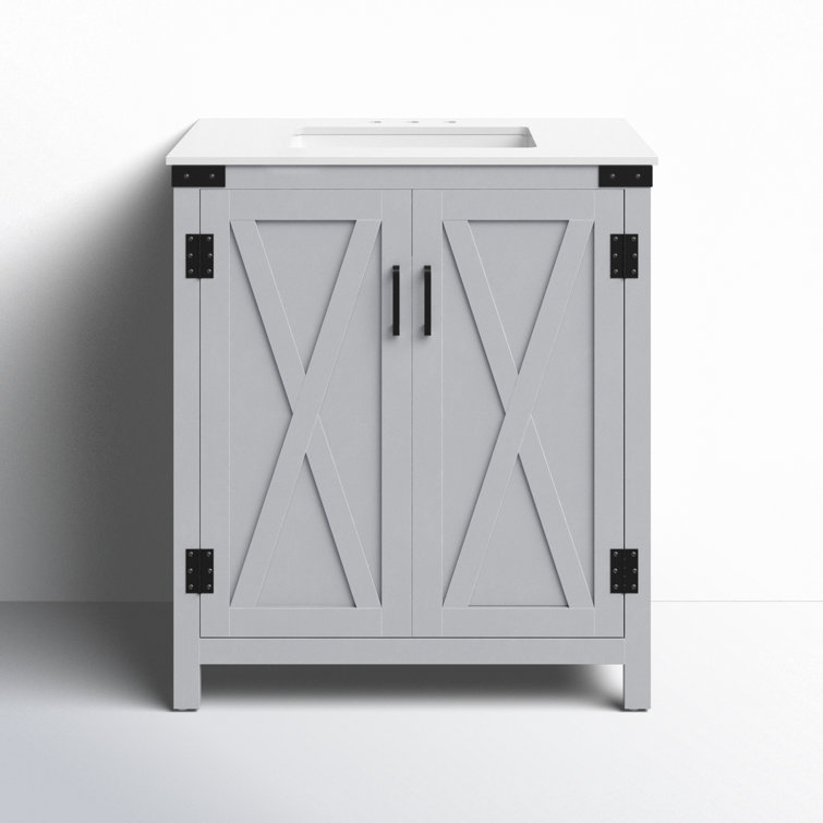 Gray Oak Freestanding Single Bathroom Vanity with Ceramic Sink