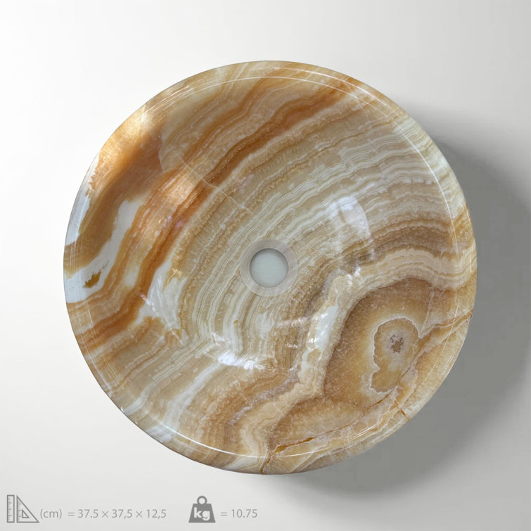 Handcrafted Orange Onyx Round Vessel Sink, 14.76 Inch Polished Stone