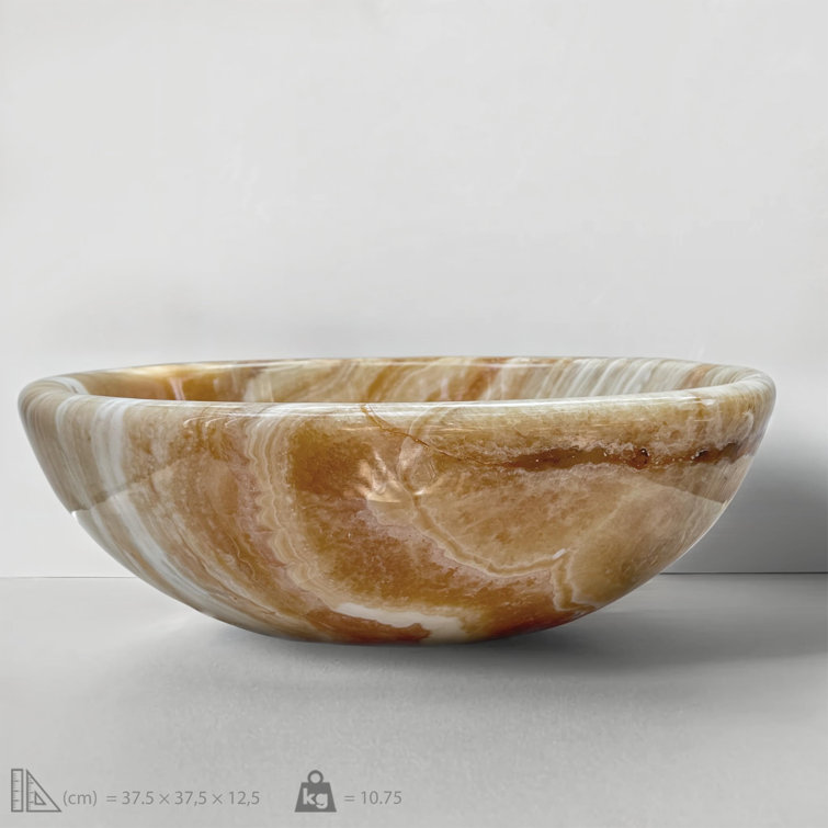 Handcrafted Orange Onyx Round Vessel Sink, 14.76 Inch Polished Stone