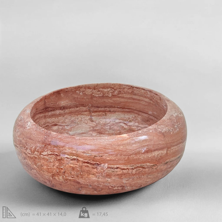 Hand-Polished Red Travertine Round Vessel Sink