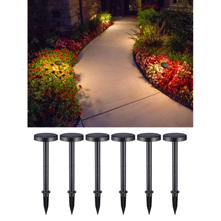 6-Pack Black Solar LED Pathway Lights with Dusk to Dawn Feature