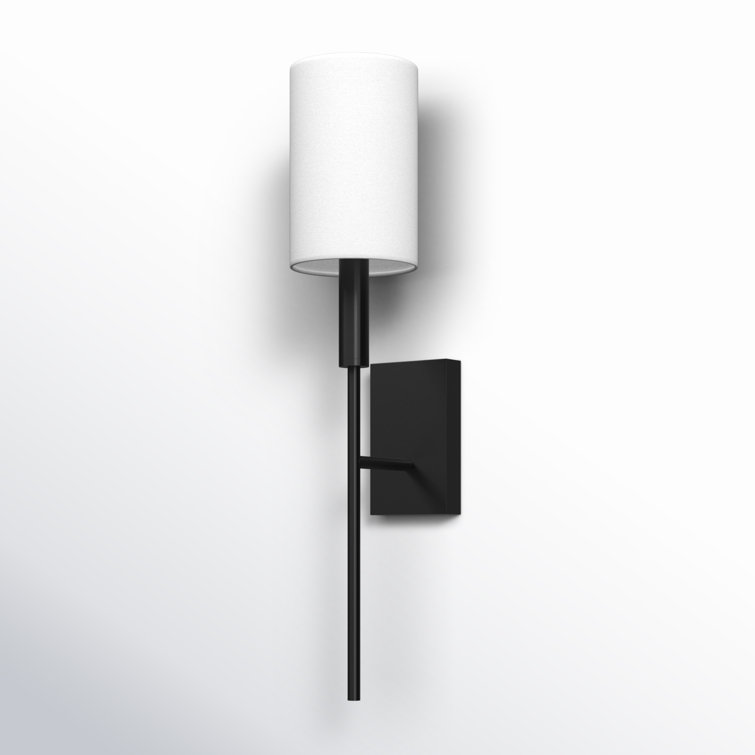 Aged Iron Wall Sconce with White Linen Shade