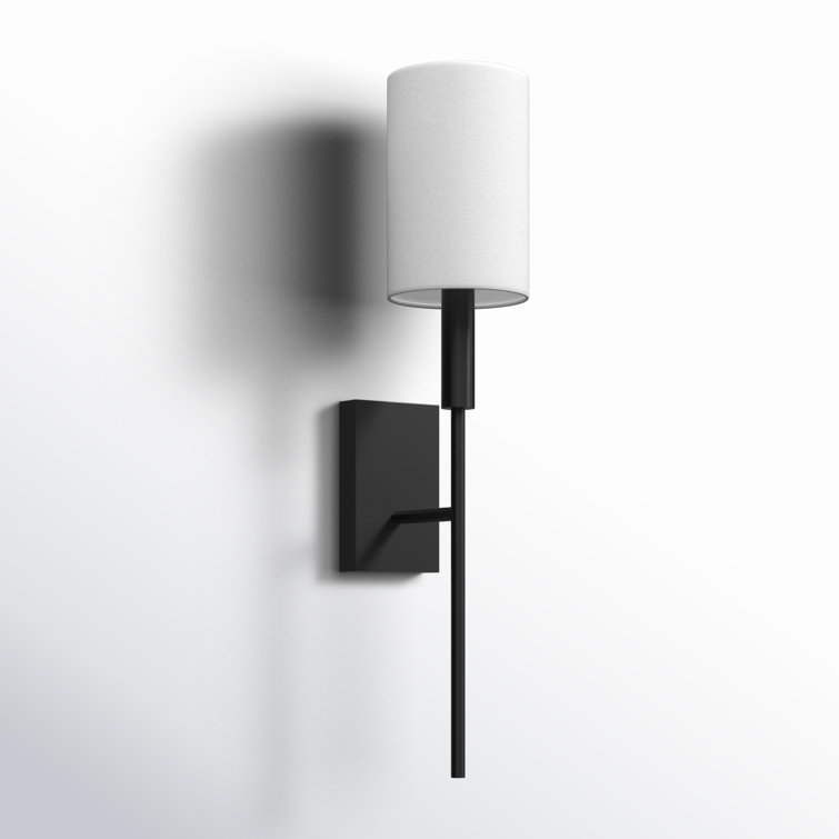 Black Steel Dimmable Wall Sconce with White Drum Shade