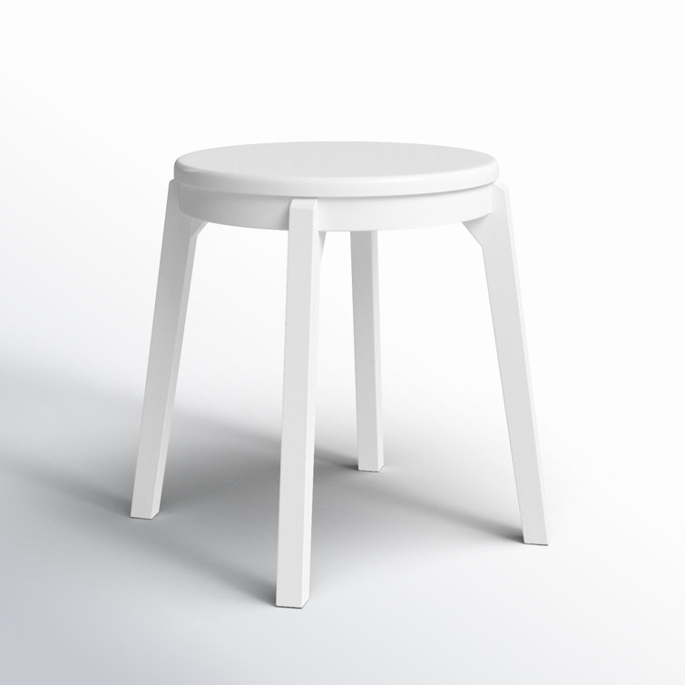 White Midcentury Solid Wood Accent Stool