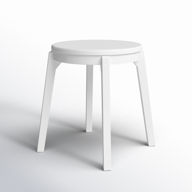 White Midcentury Solid Wood Accent Stool