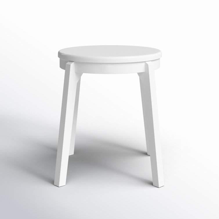 White Midcentury Solid Wood Accent Stool