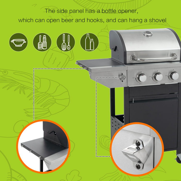 Stainless Steel 3-Burner Propane Grill with Side Burner