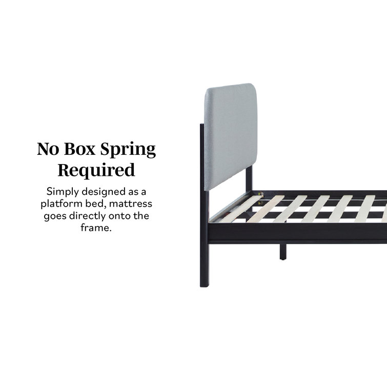 Contemporary Black Pine Wood King Bed with Gray Upholstered Headboard