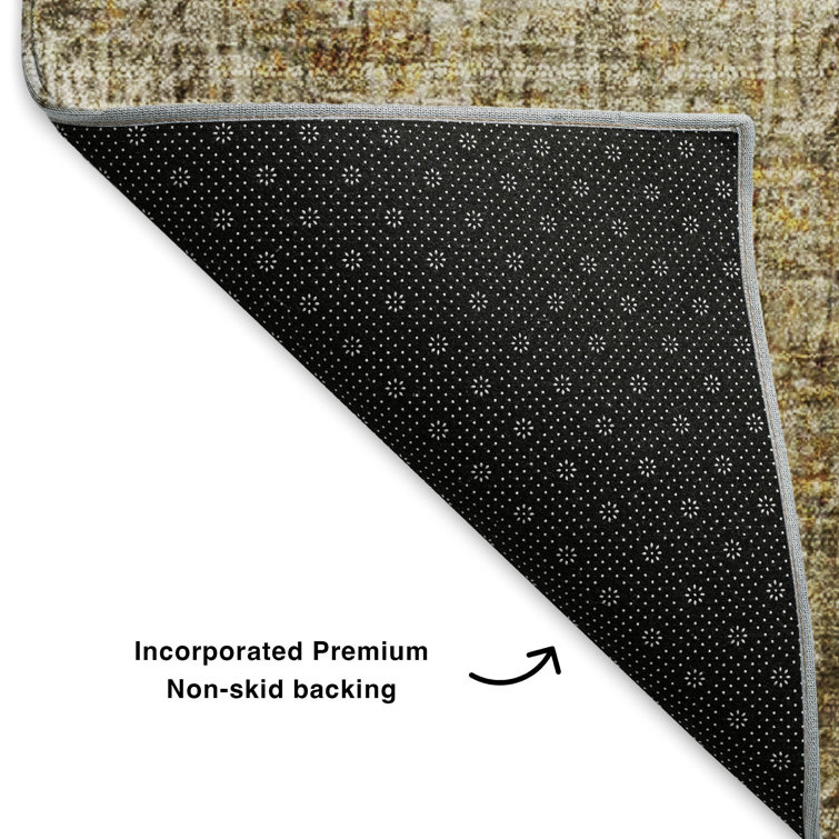 Beige Rectangular Abstract Washable Microfiber Rug 30" x 20"