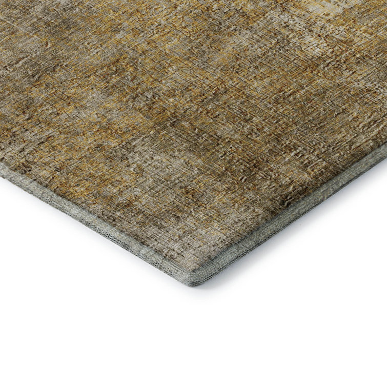 Beige Rectangular Abstract Washable Microfiber Rug 30" x 20"
