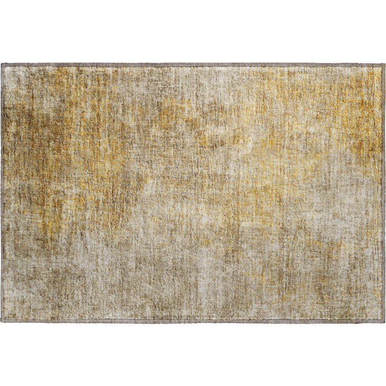 Beige Rectangular Abstract Washable Microfiber Rug 30" x 20"