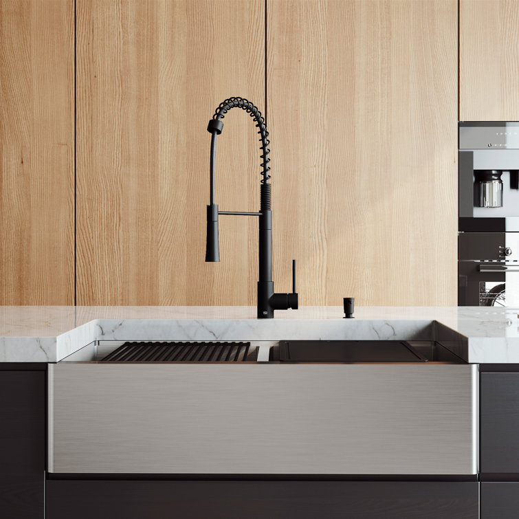 Oxford 36" Stainless Steel Double Bowl Farmhouse Sink with Matte Black Faucet