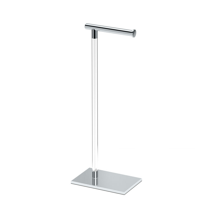Chrome and Acrylic Freestanding Toilet Paper Holder with Weighted Base