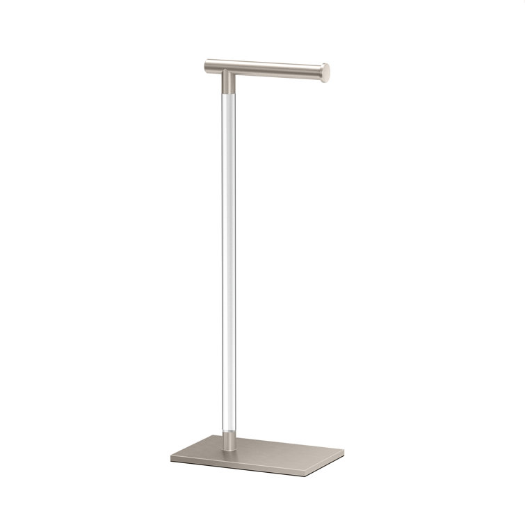 Satin Nickel and Acrylic Freestanding Toilet Paper Holder with Weighted Base