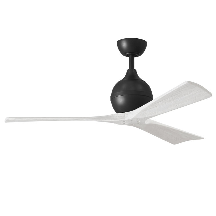 52-Inch Matte Black and White Solid Wood 3-Blade Ceiling Fan with Remote
