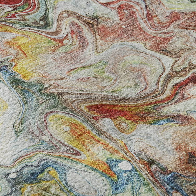 Ivory Abstract Washable Synthetic 5' x 7' Rug