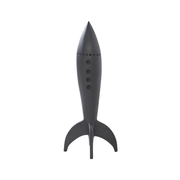 Black Metal Rocket Statue with Plated Finish
