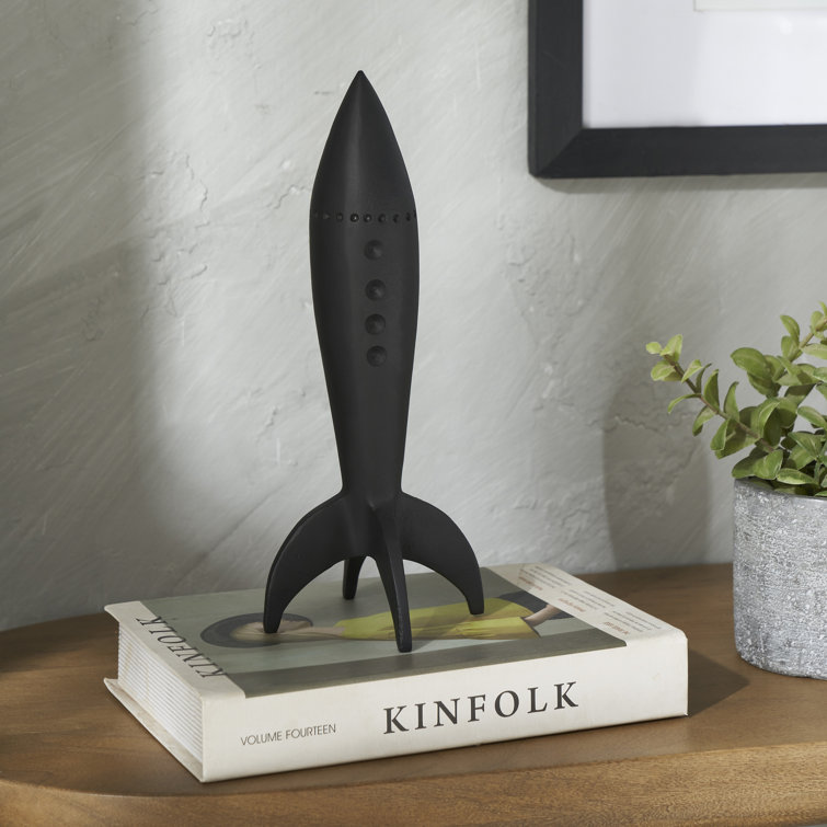 Black Metal Rocket Statue with Plated Finish